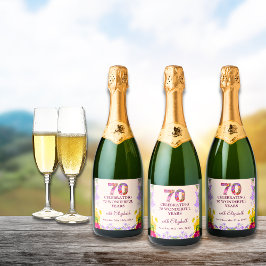 Etiquetas Para Vinos Espumosos Floral elegante 70 cumpleaños flor botella 70 años