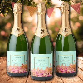 Etiquetas Para Vinos Espumosos Florales de pradera para despedida de soltera o ev