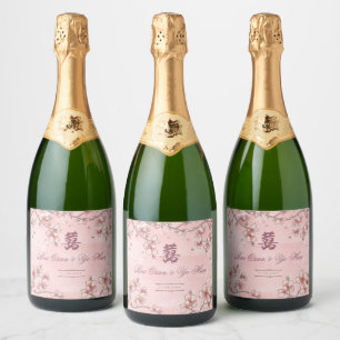 Etiquetas Para Vinos Espumosos Florecimiento de la sonda doble felicidad Boda chi