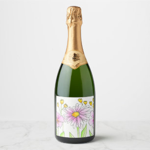Etiquetas Para Vinos Espumosos Flores Acuarela Rosadas y Amarillas Lindas