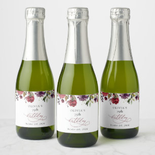 Etiquetas Para Vinos Espumosos Flores Borgoña, Flores Rosadas, Boho, Cumpleaños