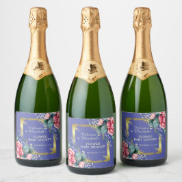 Etiquetas Para Vinos Espumosos Flores de Acuarela - Marco Dorado 10 + tu texto