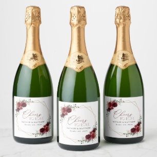 Etiquetas Para Vinos Espumosos Flores de Borgoña, flores rojas, Boda floral