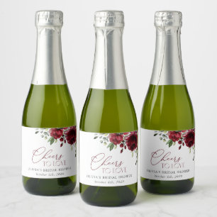 Etiquetas Para Vinos Espumosos Flores de Borgoña, Flores Rojas, Boho, Ducha de No