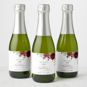 Etiquetas Para Vinos Espumosos Flores de Borgoña, Flores Rojas, Verdor, Cumpleaño