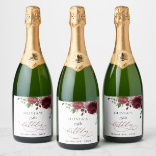 Etiquetas Para Vinos Espumosos Flores de Borgoña, Flores Rojas, Verdor, Cumpleaño