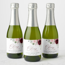 Etiquetas Para Vinos Espumosos Flores de Borgoña, flores rosas, ducha de novia