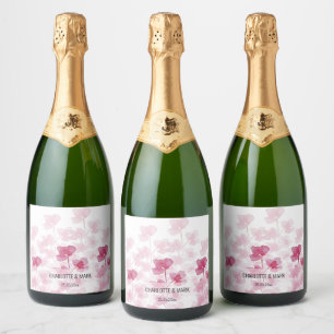 Etiquetas Para Vinos Espumosos Flores de Cerezo Elegantes Acuarela Pintadas a Man