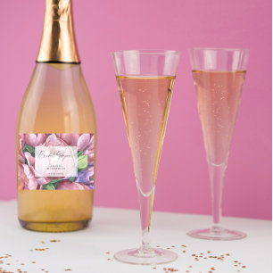 Etiquetas Para Vinos Espumosos flores de patrón de acuarela - baby shower nupcial
