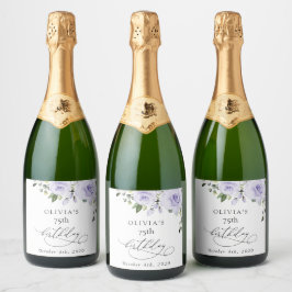 Etiquetas Para Vinos Espumosos Flores Moradas, Flores de Lila, Boho, Cumpleaños