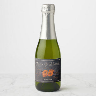 Etiquetas Para Vinos Espumosos Flores Naranjas Elegante Minimalista Boda Fecha