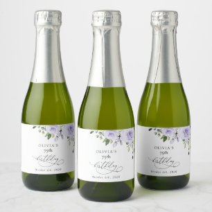 Etiquetas Para Vinos Espumosos Flores púrpuras, flores de lila, Boho, Cumpleaños