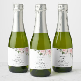 Etiquetas Para Vinos Espumosos Flores rosadas, flores rosas, follaje, Cumpleaños