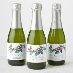 Etiquetas Para Vinos Espumosos Foliage Holly Berries Mini Champagne