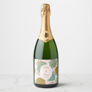 Etiquetas Para Vinos Espumosos Foliage Tropical - Monstera Y Patrón De Hojas De P