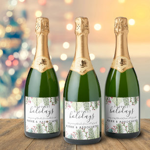 Etiquetas Para Vinos Espumosos Follaje de Negocios Navideños