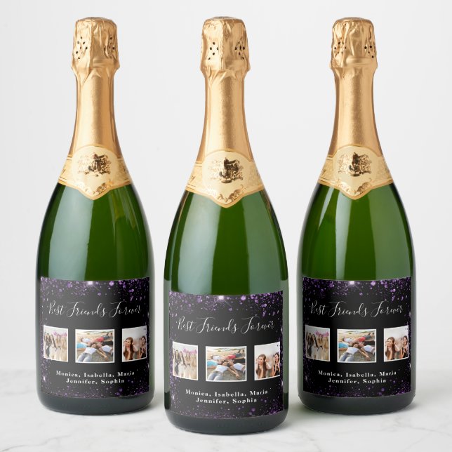 Etiquetas Para Vinos Espumosos Foto amigos para siempre brillo negro púrpura (Botellas)
