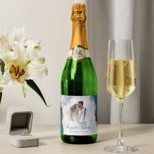 Etiquetas Para Vinos Espumosos Foto de boda Ágata Teal Oro