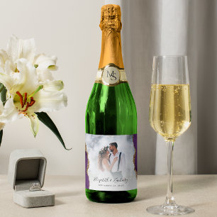 Etiquetas Para Vinos Espumosos Foto de boda con ágata púrpura y dorada
