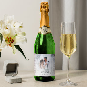 Etiquetas Para Vinos Espumosos Foto de boda con brillo de oro rosa