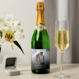 Etiquetas Para Vinos Espumosos Foto de boda rosa dorado brillo oscuro