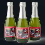 Etiquetas Para Vinos Espumosos Foto de la familia Red Merry Christmas<br><div class="desc">Etiquetas de botellas de vino espumoso Red Merry Christmas con fotos y texto cambiables - puedes agregar tu nombre familiar y cambiar fotos,  impresas en el fondo rojo</div>