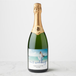 Etiquetas Para Vinos Espumosos Foto personalizada Boda moderna en playa