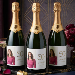 Etiquetas Para Vinos Espumosos Foto personalizada cumpleaños 50 dorado blanco 50