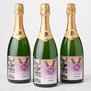Etiquetas Para Vinos Espumosos Fotos, 16 cumpleaños Rosa Purpurina de oro Champag