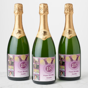 Etiquetas Para Vinos Espumosos Fotos, 18 cumpleaños Rosa Purpurina de oro Champag