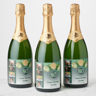 Etiquetas Para Vinos Espumosos Fotos, 80 cumpleaños Purpurina Verde Champagne