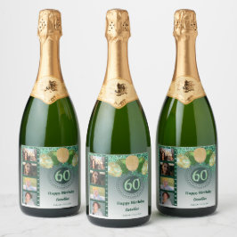 Etiquetas Para Vinos Espumosos Fotos, Purpurina Verde de cumpleaños número 60 Cha