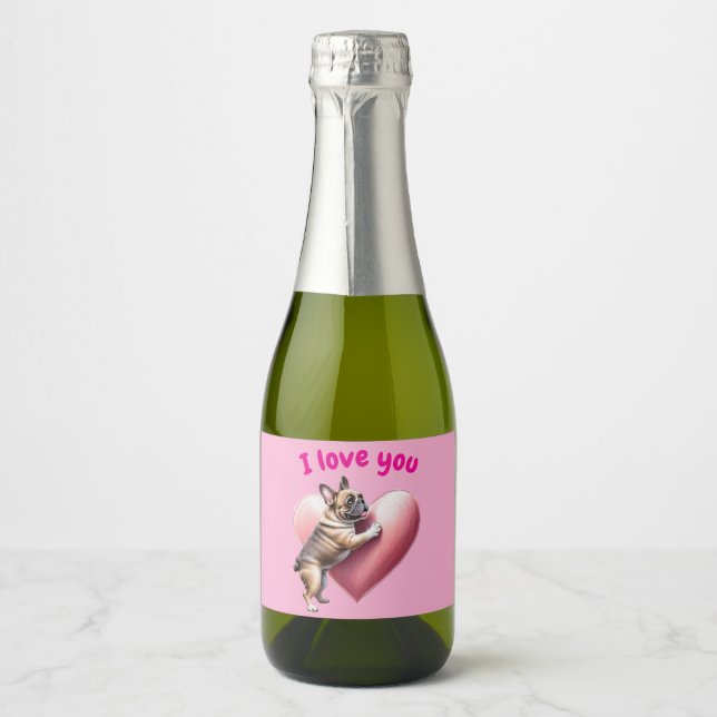 Etiquetas Para Vinos Espumosos Französische Bulldogge I love you (Anverso)