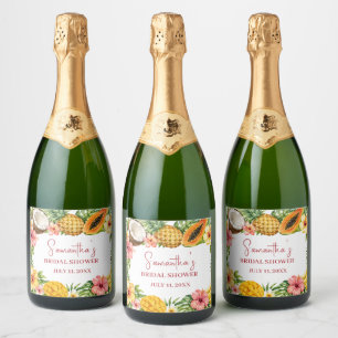 Etiquetas Para Vinos Espumosos Frutas Tropicales Coco Ducha de Novia Hawaiana