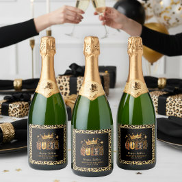 Etiquetas Para Vinos Espumosos Fun Leopard Birthday Queen Thirty Birthday