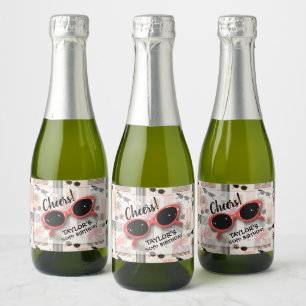 Etiquetas Para Vinos Espumosos Gafas de sol Mini Flamingos Rayas Retro Palmas