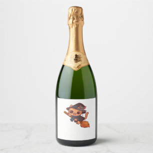 Etiquetas Para Vinos Espumosos Gato de Bruja Adorable y Murciélago en Escoba � Ka