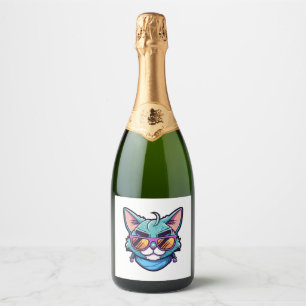 Etiquetas Para Vinos Espumosos Gato de Guay con gafas de sol
