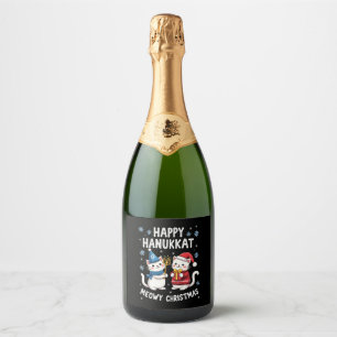Etiquetas Para Vinos Espumosos Gato Feliz Navidad Feliz Hanukkah Judío Cristiano