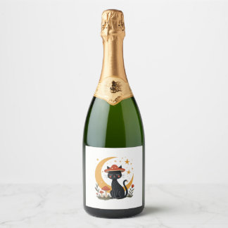 Etiquetas Para Vinos Espumosos Gato Hongo Sombrero Cottagecore Gatito Gata Mujere