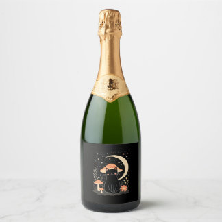 Etiquetas Para Vinos Espumosos Gato Hongo Sombrero Cottagecore Gatito Gata Mujere