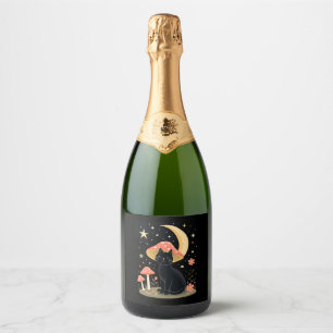 Etiquetas Para Vinos Espumosos Gato Hongo Sombrero Cottagecore Gatito Gato Mujer 