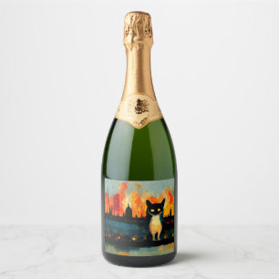 Etiquetas Para Vinos Espumosos Gato malvado quiere ver el mundo quemado 01