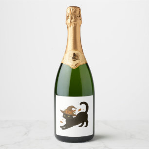 Etiquetas Para Vinos Espumosos Gato negro estirándose � Camiseta clásica de otoño