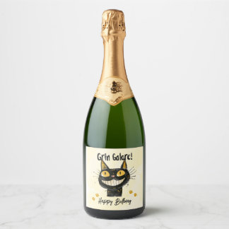 Etiquetas Para Vinos Espumosos Gato Negro Lindo Feliz Cumpleaños