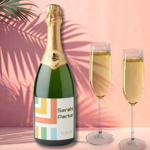 Etiquetas Para Vinos Espumosos Geométrico Moderno Bloque de Color Boda Amarillo
