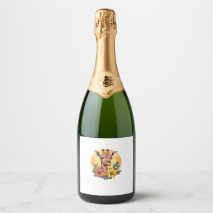 Etiquetas Para Vinos Espumosos Giraffe Con Sunflower Y Daisies