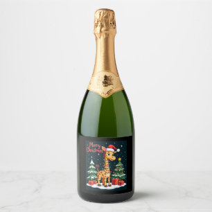Etiquetas Para Vinos Espumosos Giraffe Merry Árbol de Navidad iluminando Santa Gi