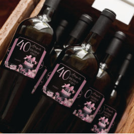 Etiquetas Para Vinos Espumosos Glam Pink Black Fashion 40th Birthday Fiesta