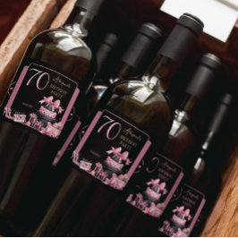 Etiquetas Para Vinos Espumosos Glam Pink Black Fashion 70th Birthday Party